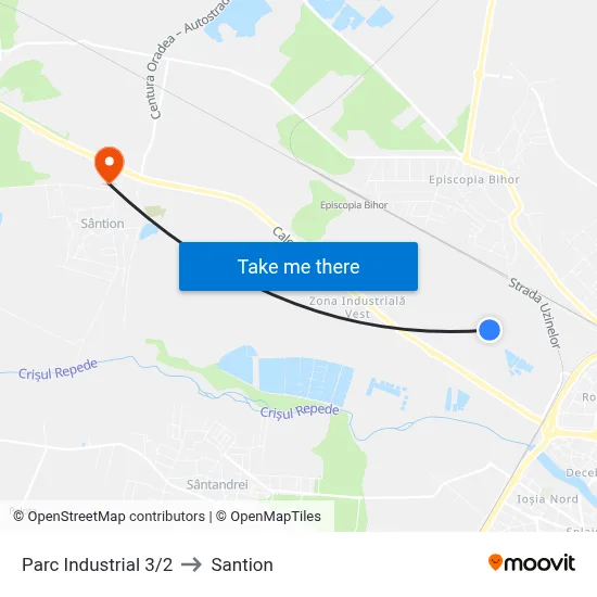 Parc Industrial 3/2 to Santion map