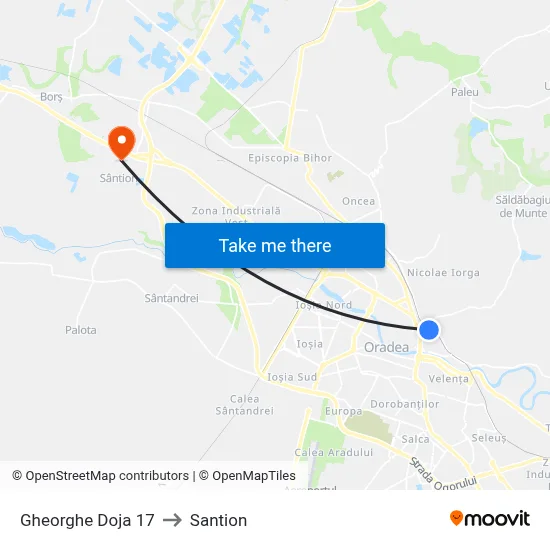 Gheorghe Doja 17 to Santion map