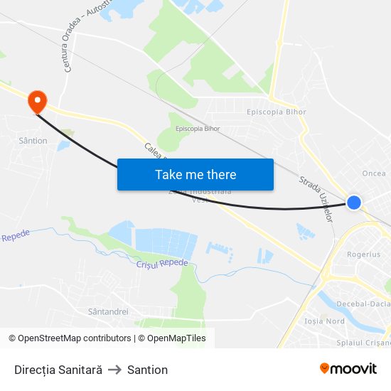 Direcția Sanitară to Santion map