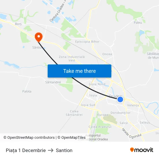 Piața 1 Decembrie to Santion map