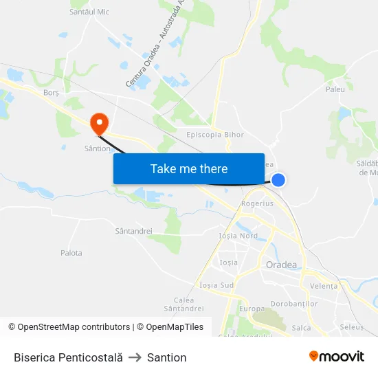 Biserica Penticostală to Santion map