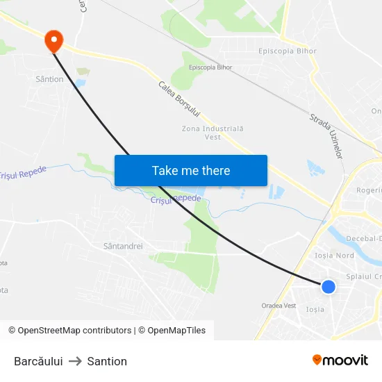 Barcăului to Santion map