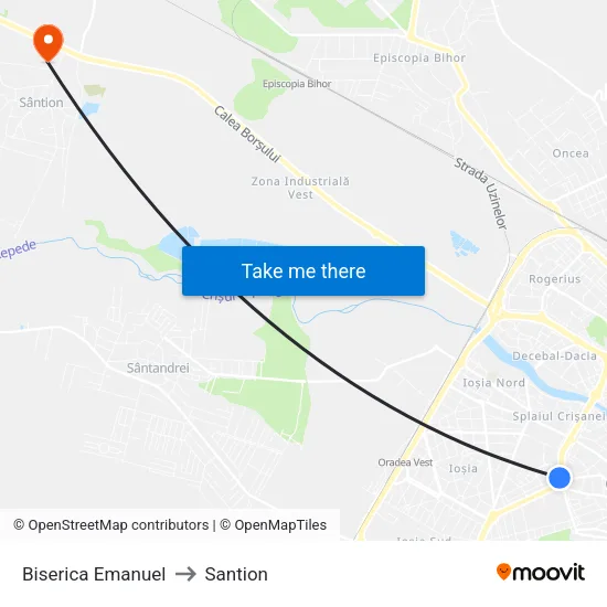 Biserica Emanuel to Santion map