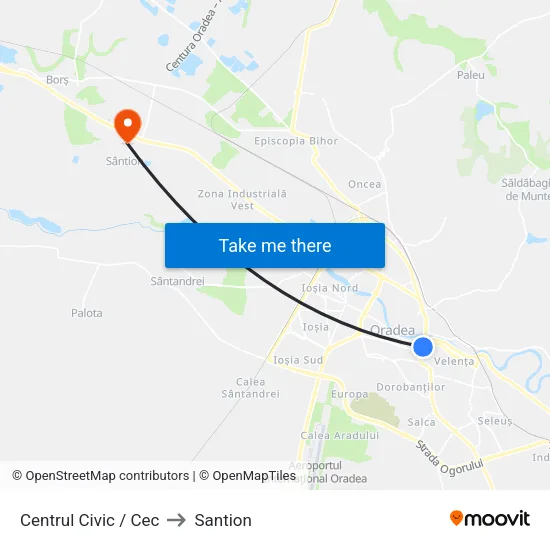 Centrul Civic / Cec to Santion map