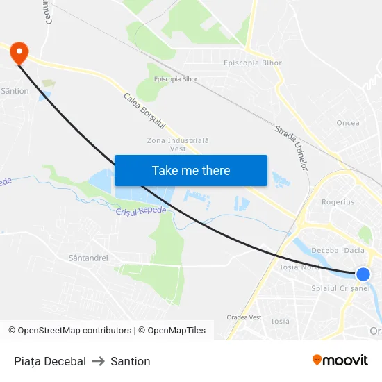 Piața Decebal to Santion map