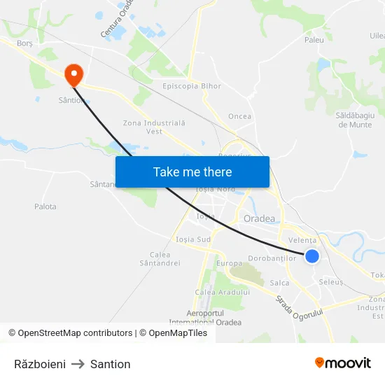 Războieni to Santion map