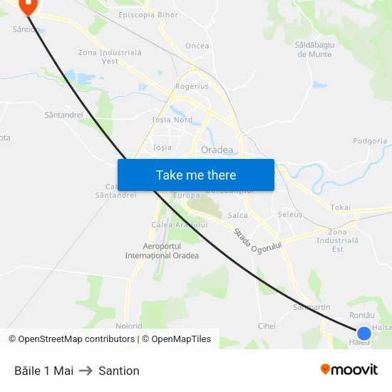 Băile 1 Mai to Santion map