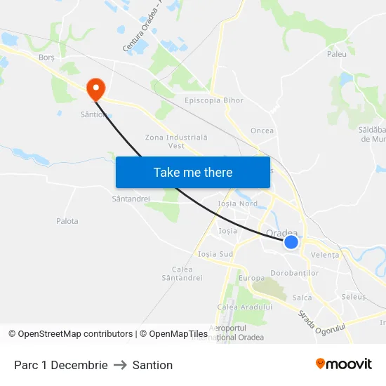 Parc 1 Decembrie to Santion map