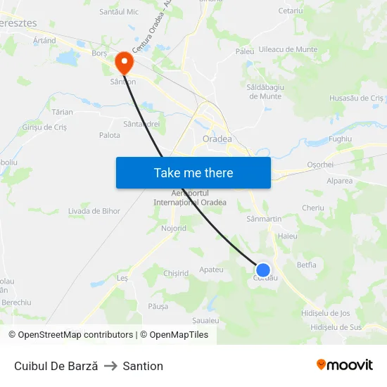 Cordău | Cuibul De Barză to Santion map