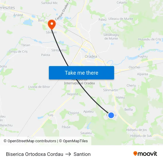 Cordău | Biserică to Santion map