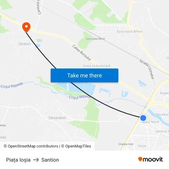 Piața Ioșia to Santion map