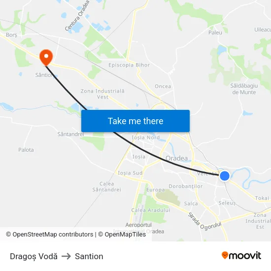 Dragoș Vodă to Santion map