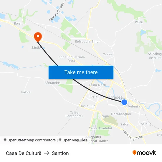 Casa De Cultură to Santion map