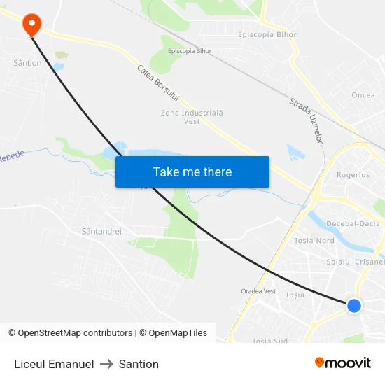 Liceul Emanuel to Santion map