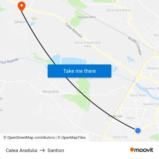 Calea Aradului to Santion map