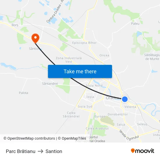 Parc Brătianu to Santion map