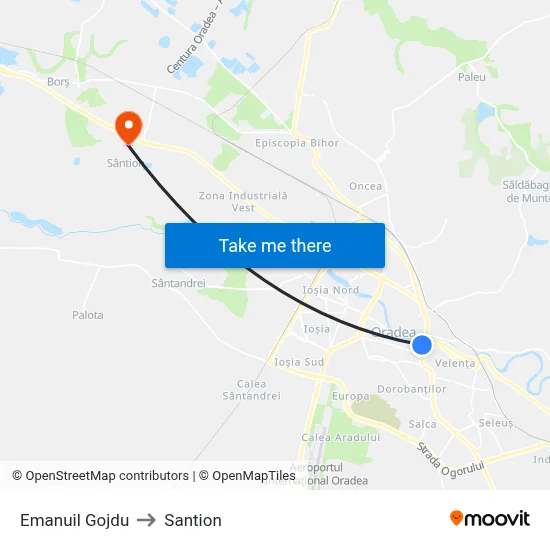 Emanuil Gojdu to Santion map