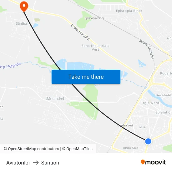 Aviatorilor to Santion map