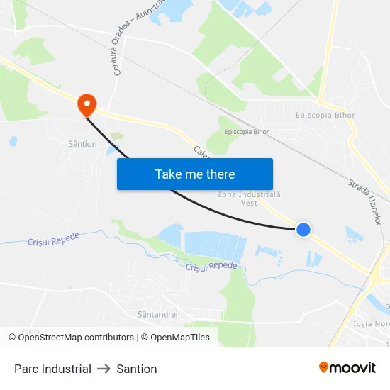 Parc Industrial to Santion map