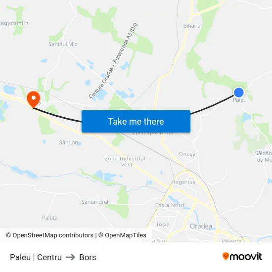 Paleu | Centru to Bors map