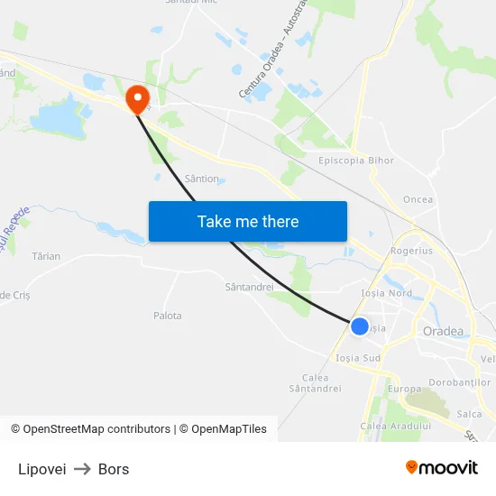 Lipovei to Bors map