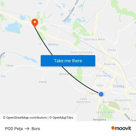 POD Peța to Bors map