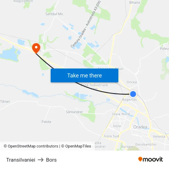 Transilvaniei to Bors map