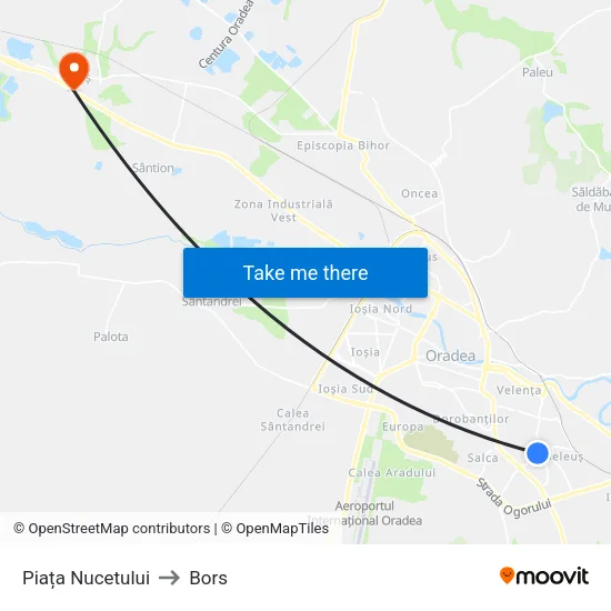 Piața Nucetului to Bors map