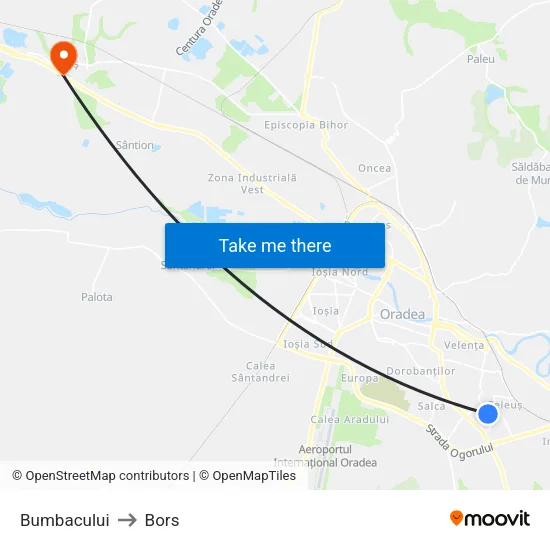 Bumbacului to Bors map