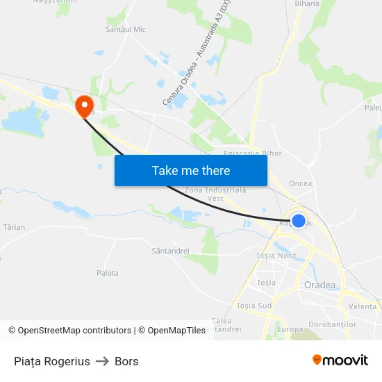Piața Rogerius to Bors map