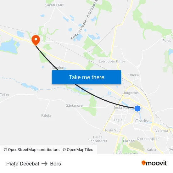 Piața Decebal to Bors map