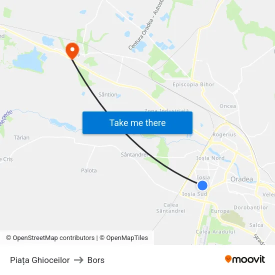 Piața Ghioceilor to Bors map