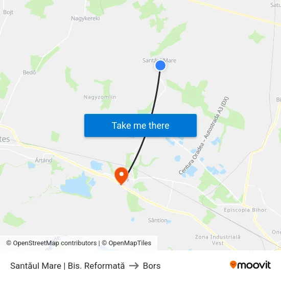Santăul Mare | Bis. Reformată to Bors map