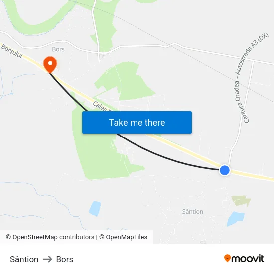 Sântion to Bors map