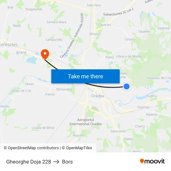 Gheorghe Doja 228 to Bors map