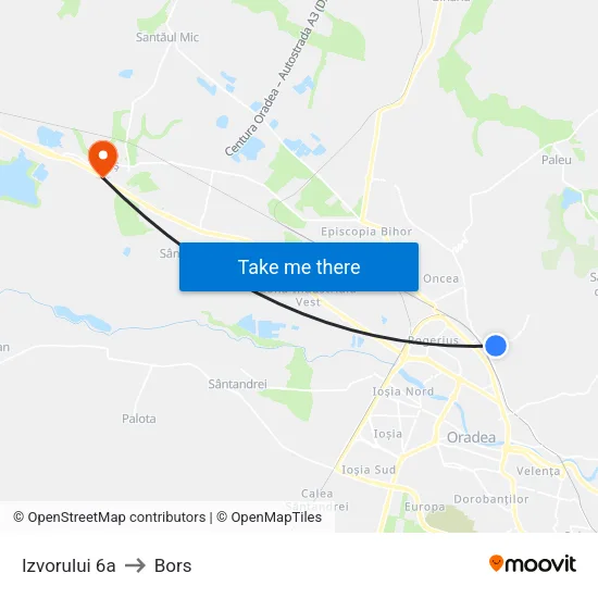Izvorului 6a to Bors map