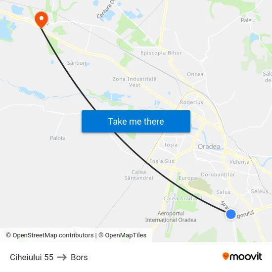 Ciheiului 55 to Bors map