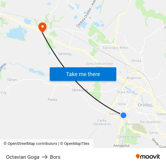 Octavian Goga to Bors map