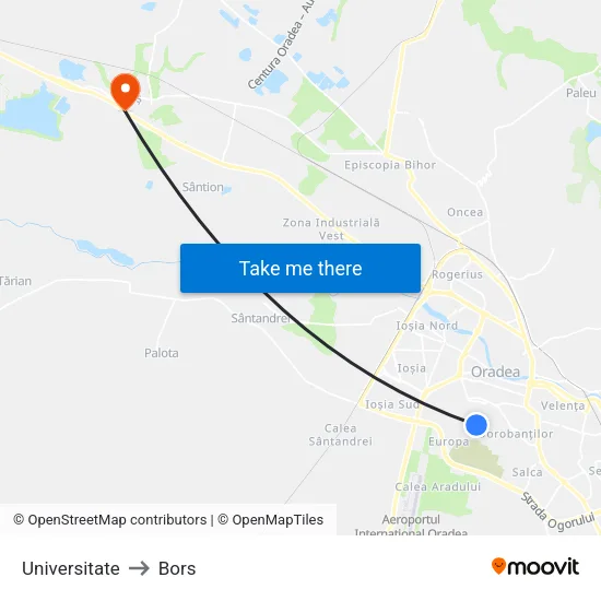 Universitate to Bors map