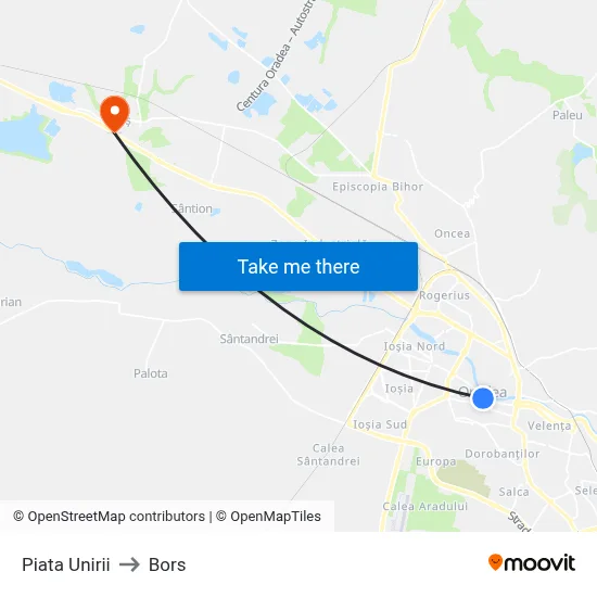 Piata Unirii to Bors map