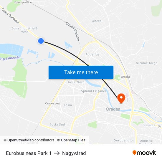 Eurobusiness Park 1 to Nagyvárad map