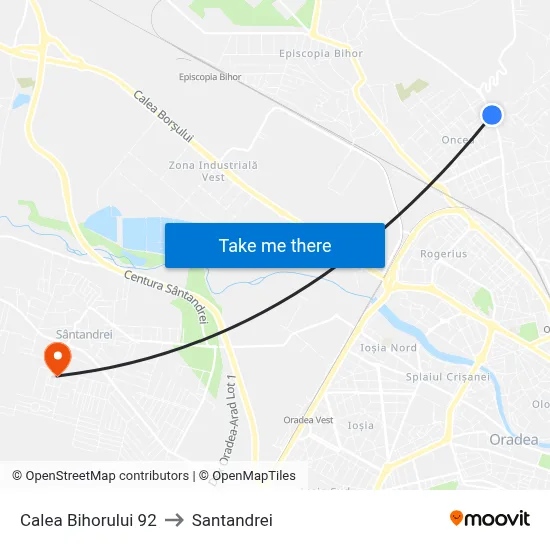 Calea Bihorului 92 to Santandrei map