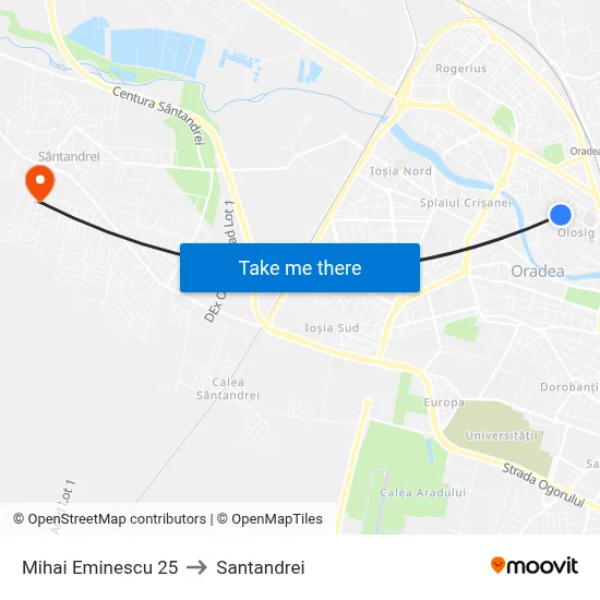 Mihai Eminescu 25 to Santandrei map