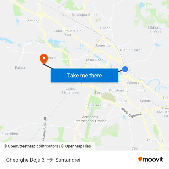 Gheorghe Doja 3 to Santandrei map