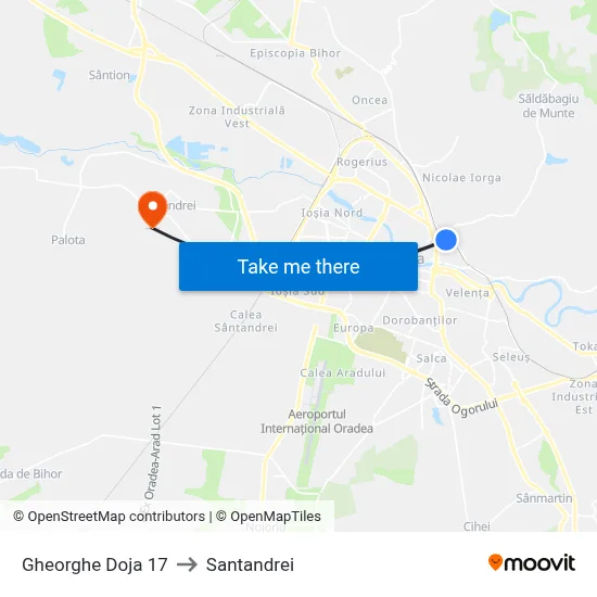 Gheorghe Doja 17 to Santandrei map