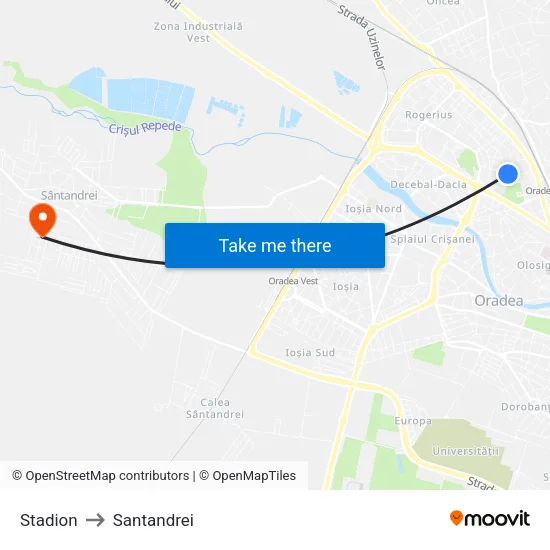 Stadion to Santandrei map