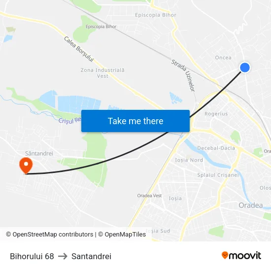 Bihorului 68 to Santandrei map