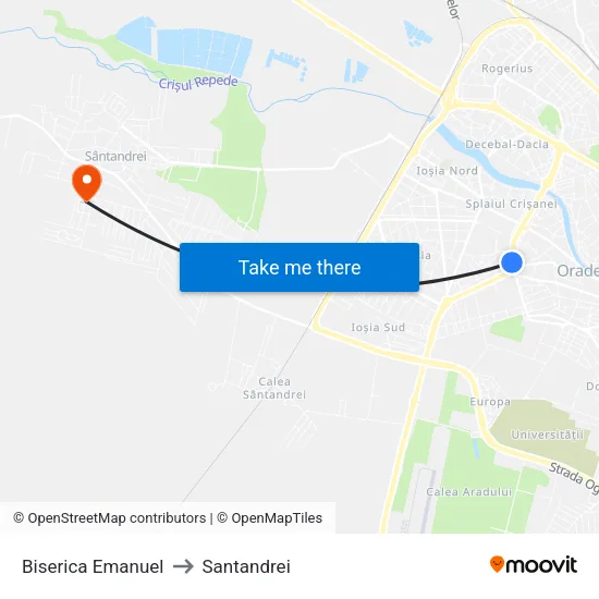Biserica Emanuel to Santandrei map