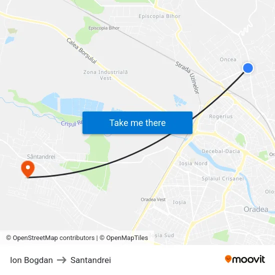 Ion Bogdan to Santandrei map