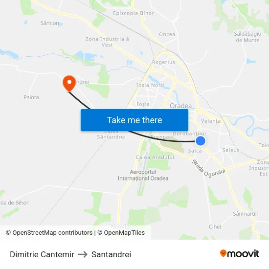 Dimitrie Cantemir to Santandrei map